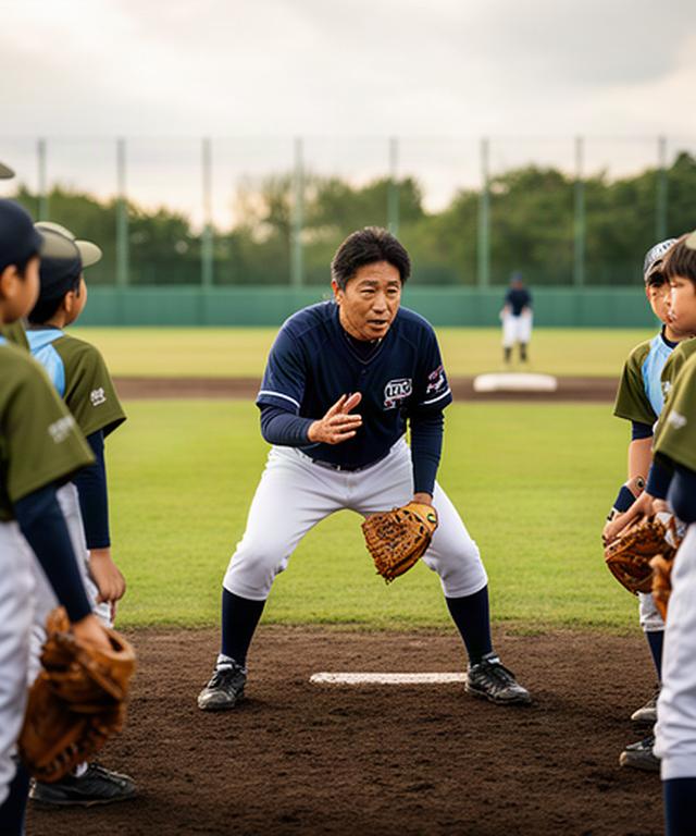 筑後市のグラウンドで選手に守備の姿勢を説明する代表コーチの溝口哲朗